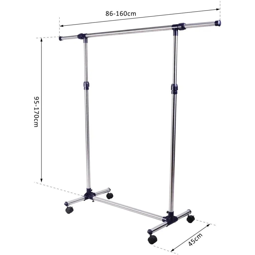 Garderobenständer Edelstahl Kleiderständer rollbar Breite und Höhe verstellbar