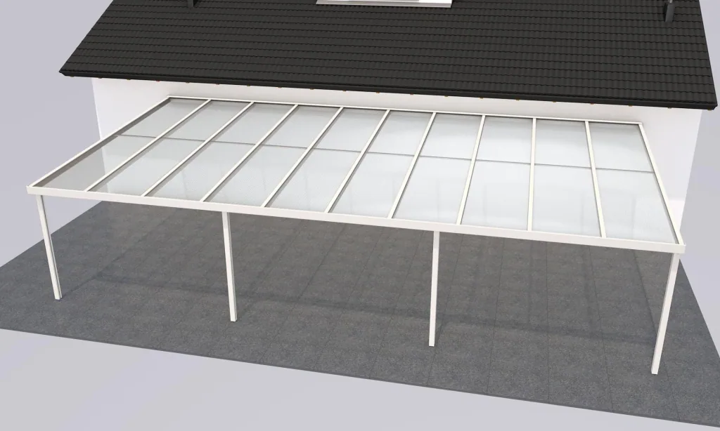 Terrassendach Premium, weiß, 10140 x 5060 mm - Polycarbonat Stegplatten 16 mm, opal