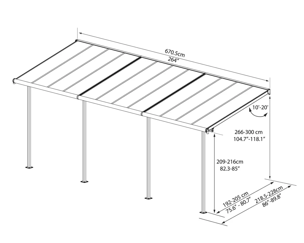 Palram Terrassenüberdachung Sierra 670,5×228×300 cm Weiß – Aluminium mit Polycarbonat-Dach