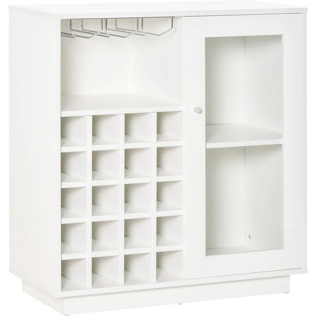 Weinschrank mit Glasvitrine und Weinglashalter Weiß