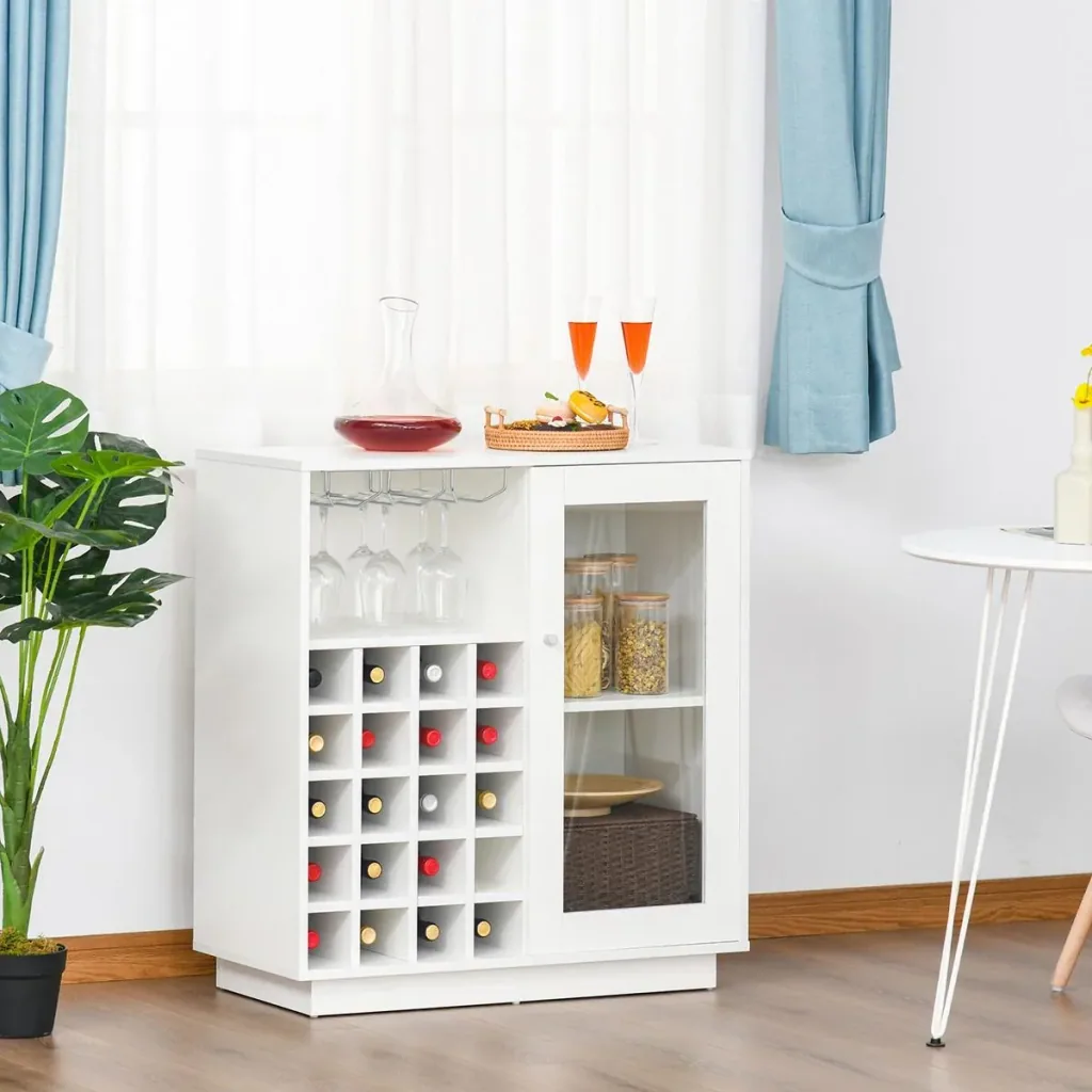 Weinschrank mit Glasvitrine und Weinglashalter Weiß