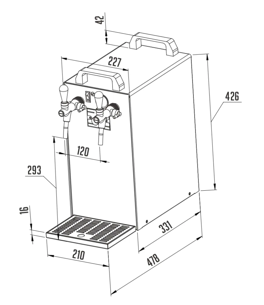 Zapfanlage, Bierzapfanlage Kontakt 40/K PROFI, 2-leitig, 50 Liter/h, Trockenkühlgerät mit Membranpumpe u. integriertem Druckregler, Edelstahlgehäuse, Green Line