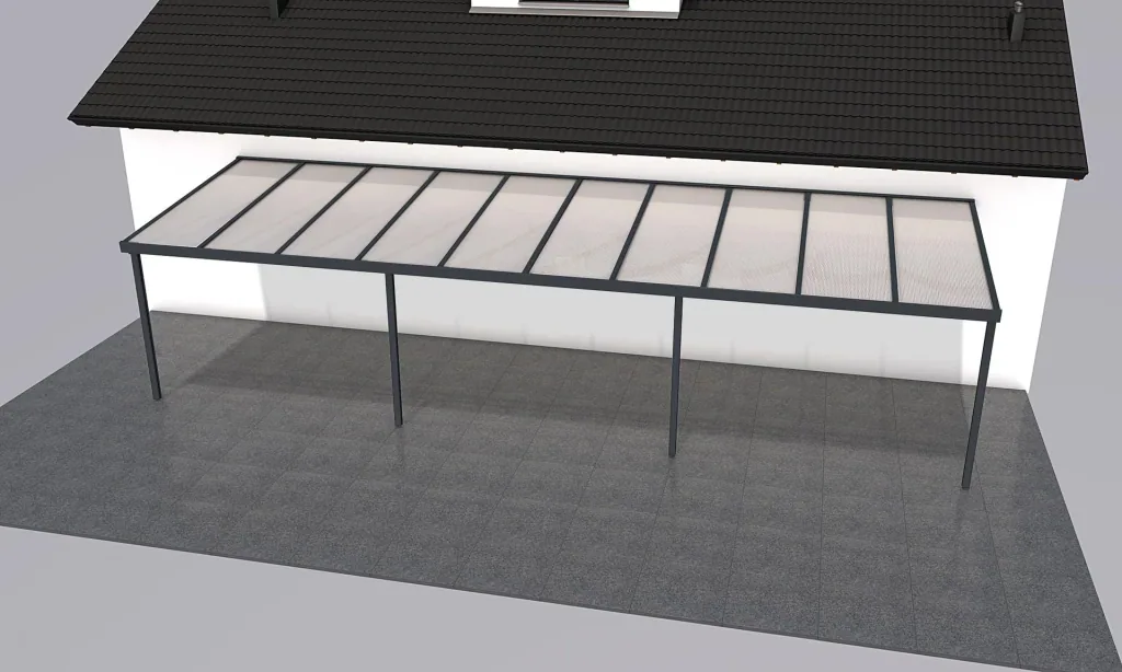 Terrassendach Premium, anthrazit, 10140 x 3060 mm - Polycarbonat Stegplatten 16 mm, weiß gestreift