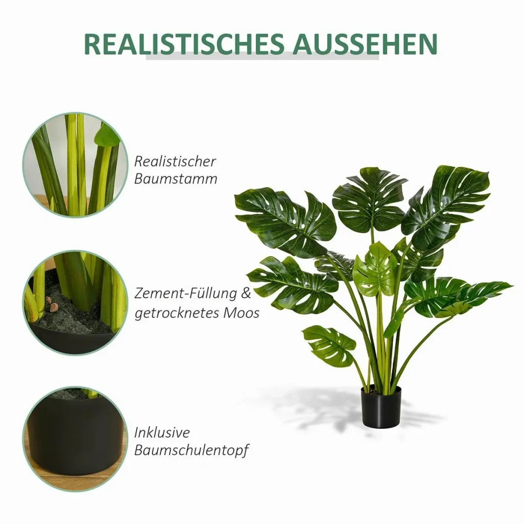 künstliche Pflanzen 110 cm künstlicher Monstera Kunstpflanze Zimmerpflanze Dekopflanze Büropflanze Kunststofftopf für dr