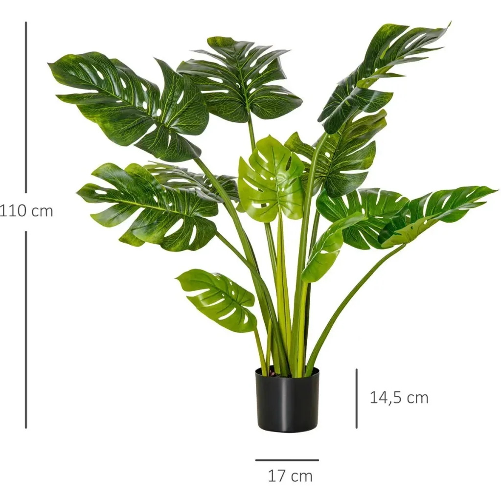 künstliche Pflanzen 110 cm künstlicher Monstera Kunstpflanze Zimmerpflanze Dekopflanze Büropflanze Kunststofftopf für dr