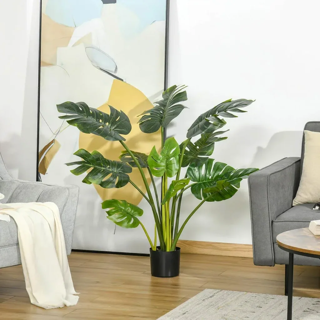 künstliche Pflanzen 110 cm künstlicher Monstera Kunstpflanze Zimmerpflanze Dekopflanze Büropflanze Kunststofftopf für dr