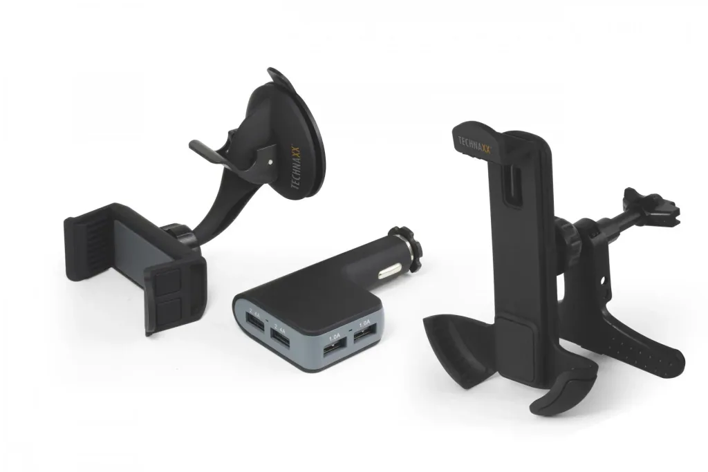 Universale Smartphone-Autohalterung und 4-fach USB-Ladegerät für mobile Geräte