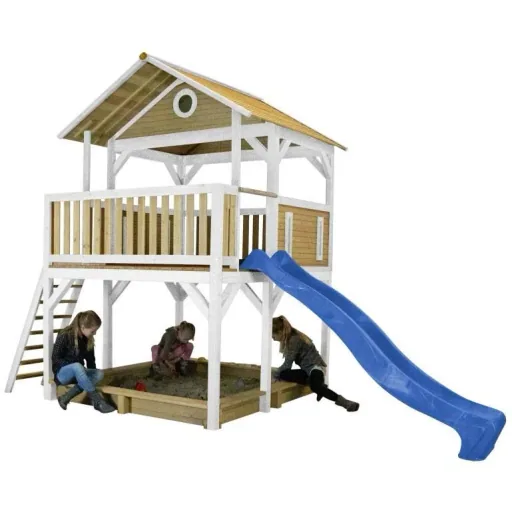 Simba Spielturm Braun/Weiß - Blaue Rutsche