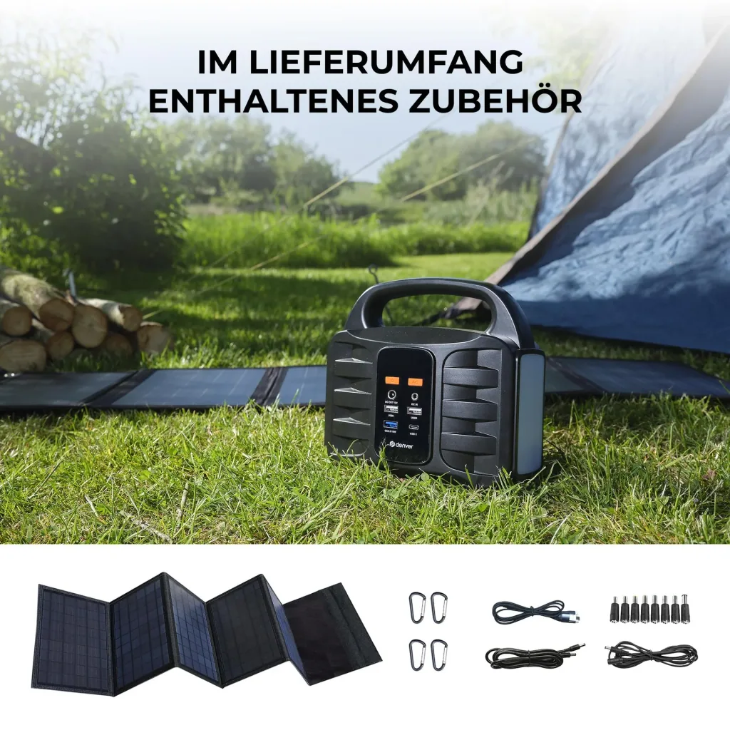 Tragbare Stromversorgungsstation mit Solarpanel und Lampe