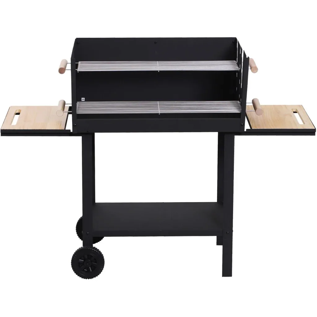 Kohlegrill Grillwagen Standgrill mit Windschutz 2 x Rost höhenverstellbar Metall Schwarz
