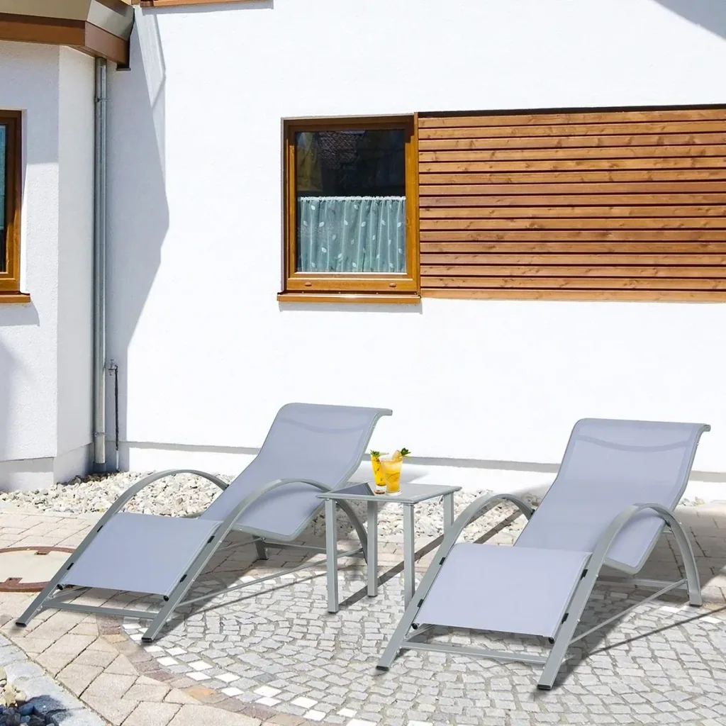 Gartenset 3-teilig - Liegestühle mit Beistelltisch - Grau