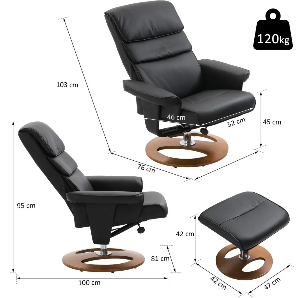 Relaxsessel mit Hocker Fernsehsessel Polstersessel 360° drehbar 120° neigbar PU-Bezug Holzfuß