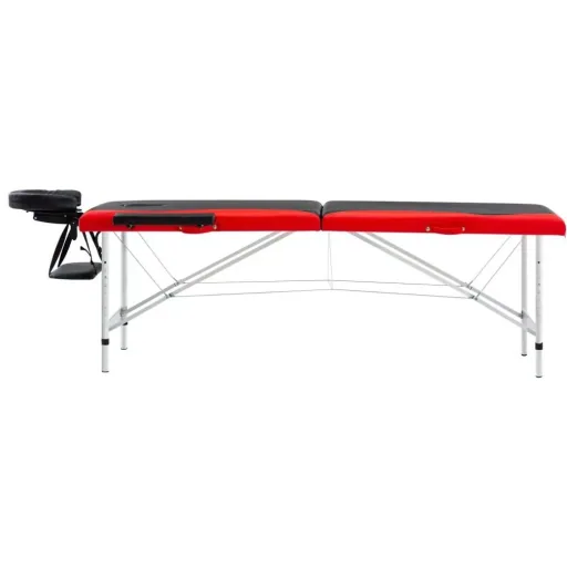 Klappbarer Massagetisch 2 Zonen Aluminium, schwarz und rot