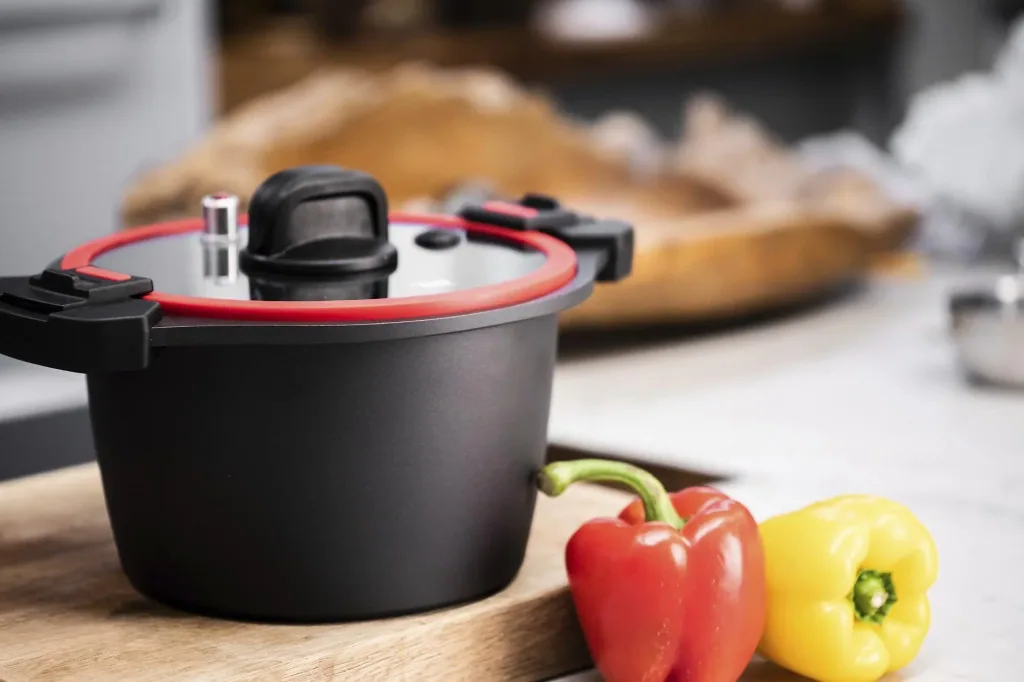 Energiespartopf 6 Liter - Aluguss Kochtopf mit Druckausgleich-Deckel zum Sofort-Öffnen