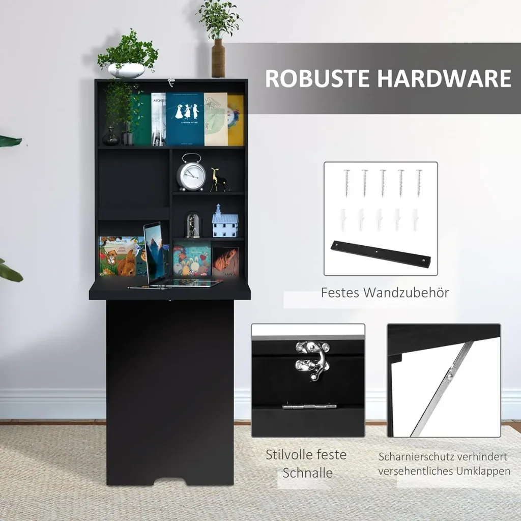 Wandtisch klappbar Wandklapptisch Klappschreibtisch mit Tafel Klappbarer Computertisch mit Stauraum Esstisch für Küche W