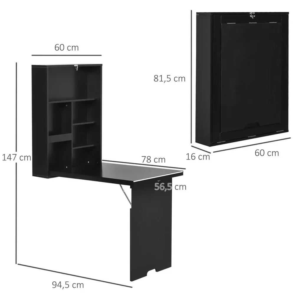 Wandtisch klappbar Wandklapptisch Klappschreibtisch mit Tafel Klappbarer Computertisch mit Stauraum Esstisch für Küche W