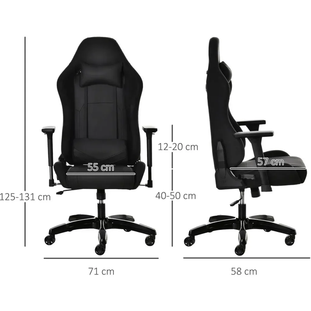 Gaming Stuhl mit Wipp- & Liegefunktion Bürostuhl ergonomischer Drehstuhl mit Kopfstütze Lendenkissen höhenverstellbar 90