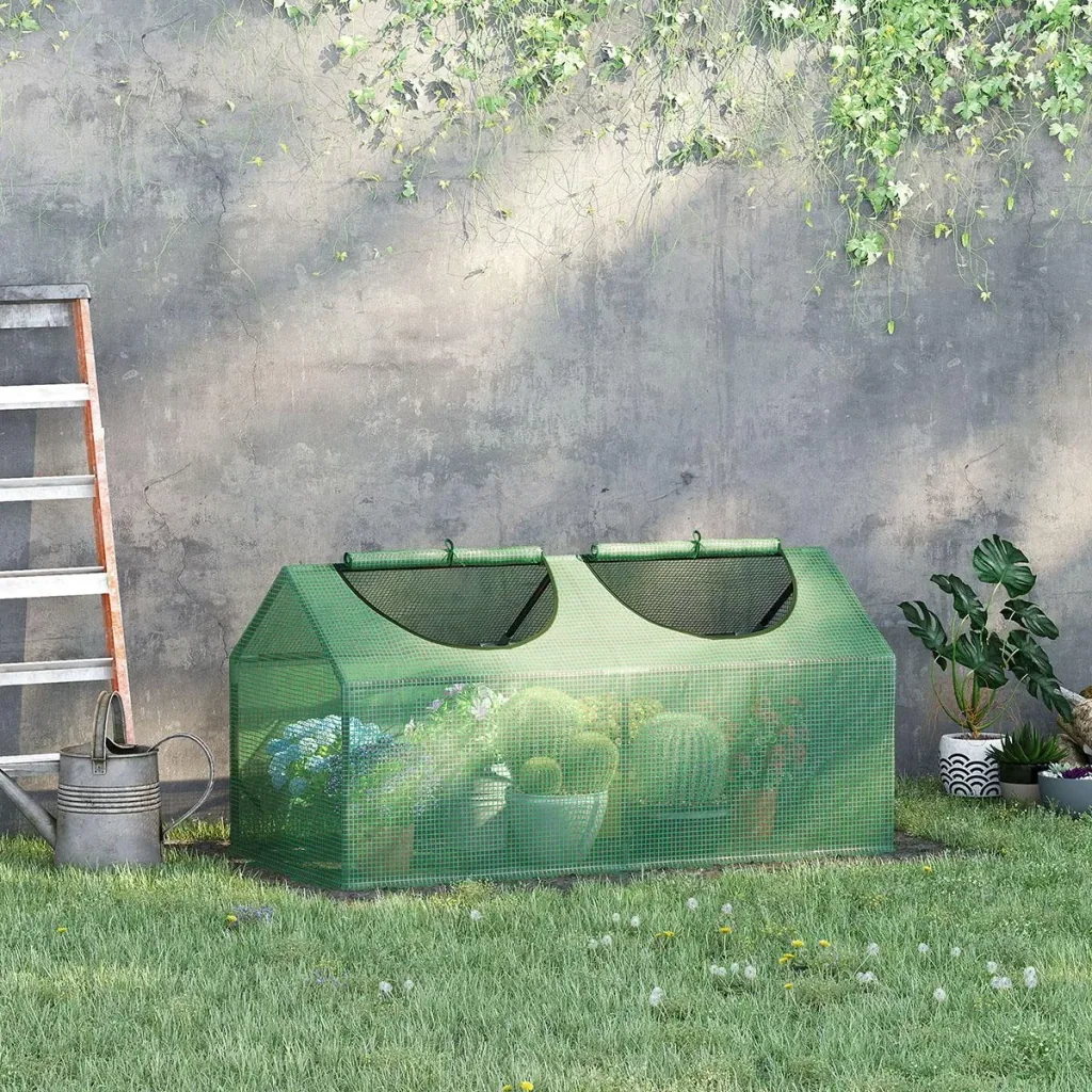 Polygewächshaus mit Fenster PE Gewächshaus Tomatenhaus Frühbeet 119 x 60 x 60 cm grün