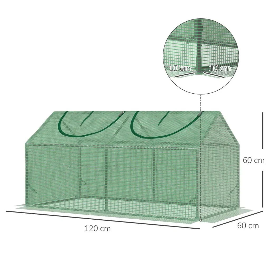 Polygewächshaus mit Fenster PE Gewächshaus Tomatenhaus Frühbeet 119 x 60 x 60 cm grün