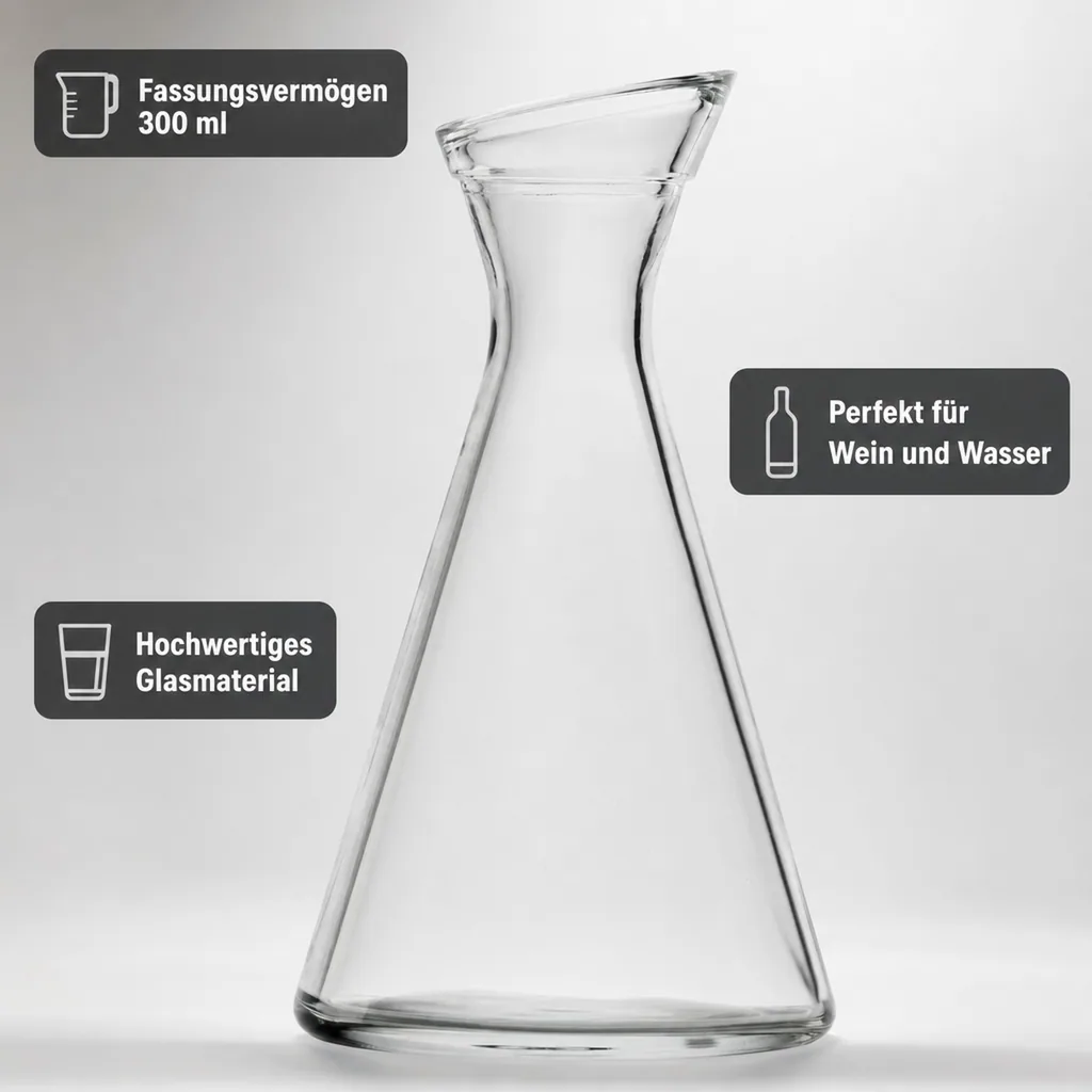Wasserkaraffe, Glaskaraffe, Weinkaraffe - Pisa, 0,3L, Elegant & Vielseitig | Wasser, Wein, Limonade & mehr