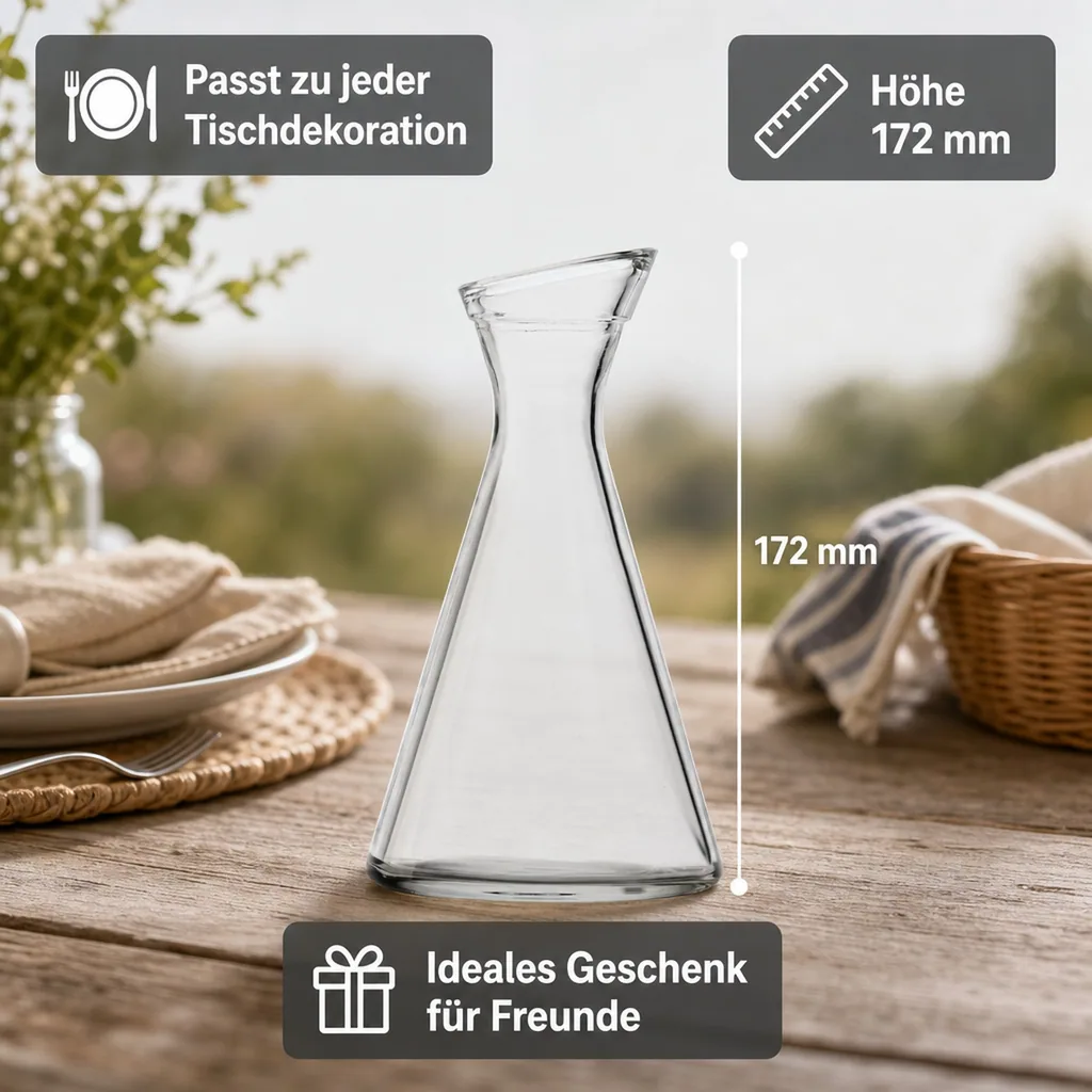 Wasserkaraffe, Glaskaraffe, Weinkaraffe - Pisa, 0,3L, Elegant & Vielseitig | Wasser, Wein, Limonade & mehr