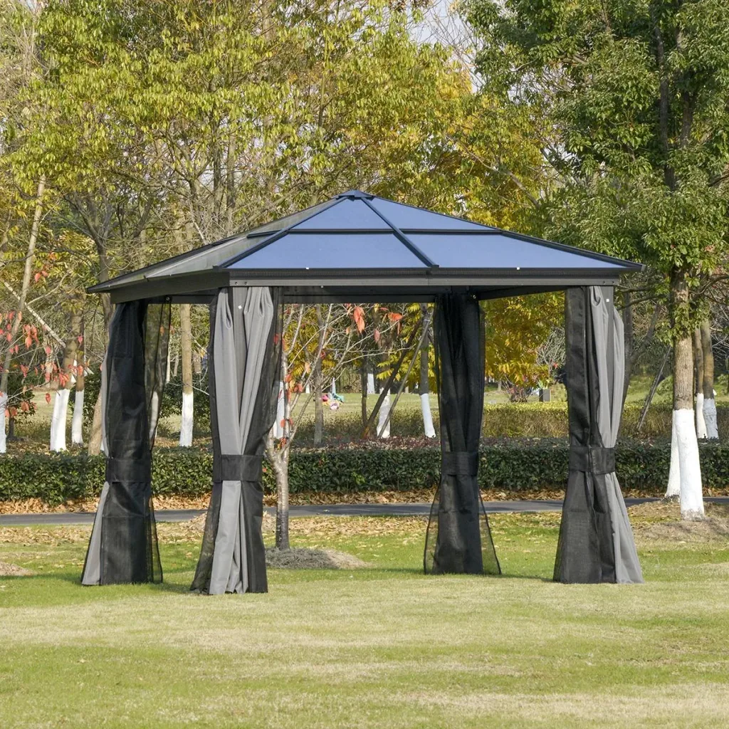 Luxus Pavillon Gartenpavillon Alu Partyzelt Gartenzelt mit lichtdurchlässigem PC Dach Dunkelgrau+Schwarz 300 x 300 x 265