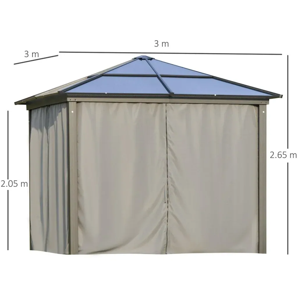 Luxus Pavillon Gartenpavillon Alu Partyzelt Gartenzelt mit lichtdurchlässigem PC Dach Dunkelgrau+Schwarz 300 x 300 x 265