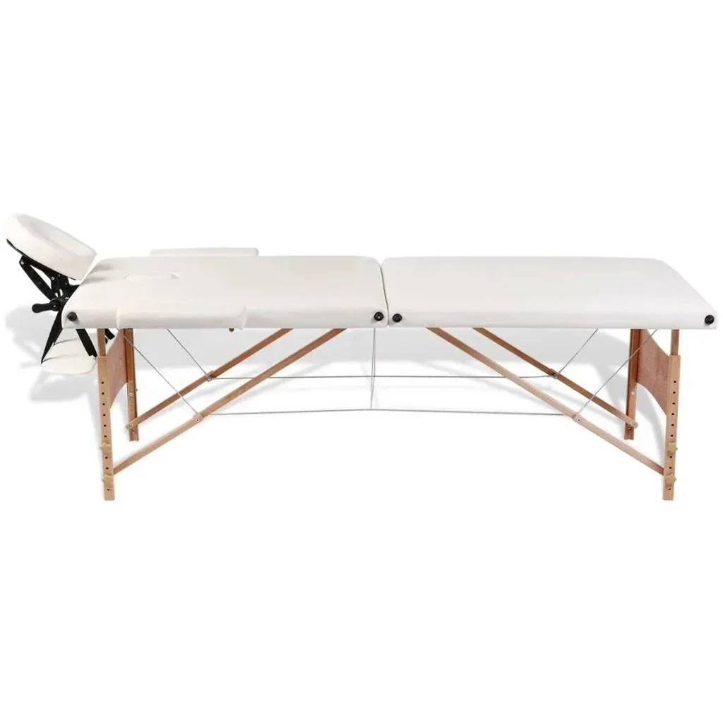 Klappbare Massageliege 2 Zonen mit Holzrahmen (creme)