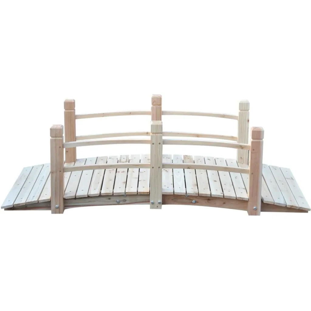 Gartenbrücke Holzbrücke Holzsteg Teichbrücke Zierbrücke mit Geländer bis 180 kg Tannenholz Natur 152,5 x 67 x 48 cm