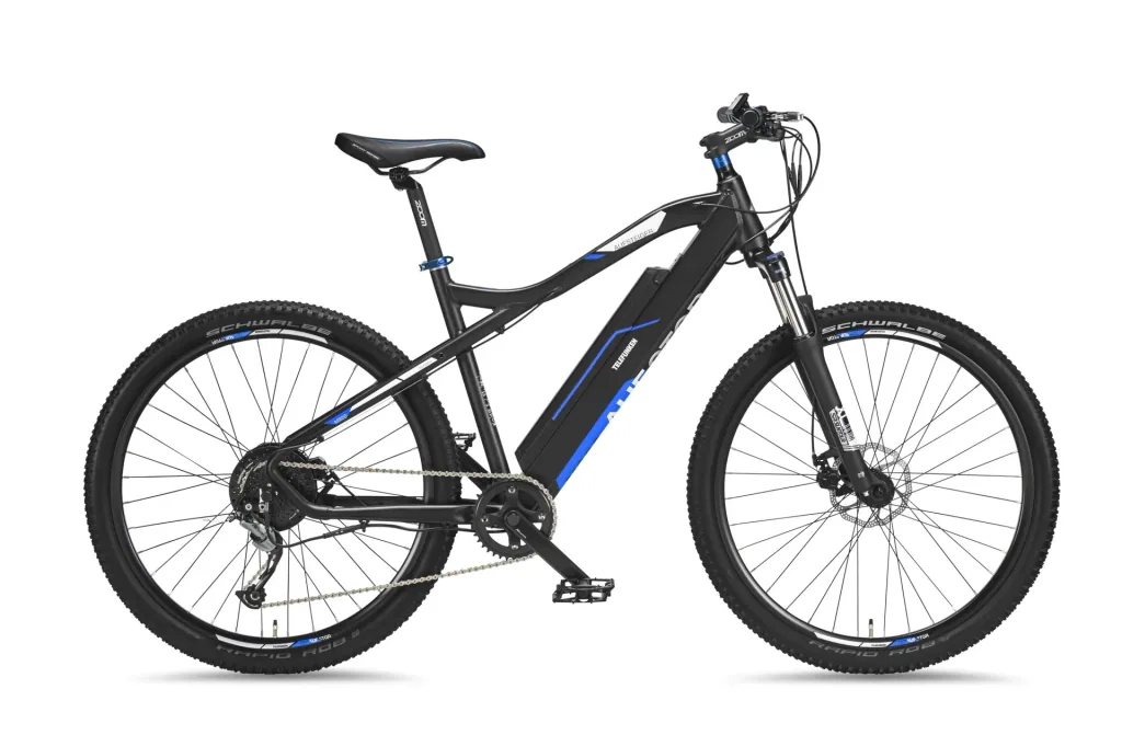 Unisex Alu MTB Hardtail E-Bike 27,5 Zoll, 9-Gang Kettenschaltung, Rahmenhöhe 48 cm, anthrazit/blau, Aufsteiger M920