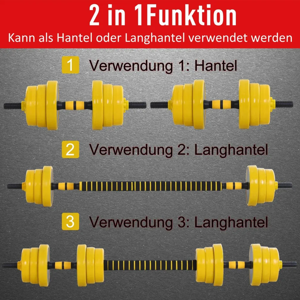25 kg Hantel & Langhantel ergonomisch hochwertig verstellbar 3-in-1