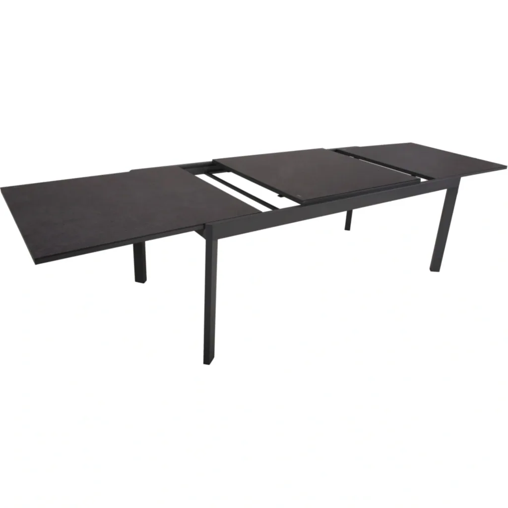Ausziehtisch NEREA, Aluminium / Glas-Tischplatte Keramik-Optik