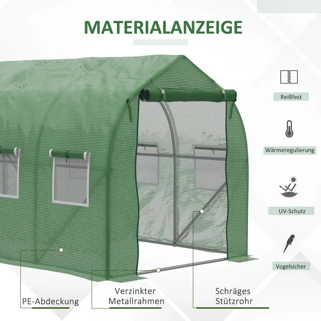 Foliengewächshaus begehbares Polytunnel 4 x 2 m Gewächshaus Treibhaus Frostschutz Stahlrohr Dunkelgrün