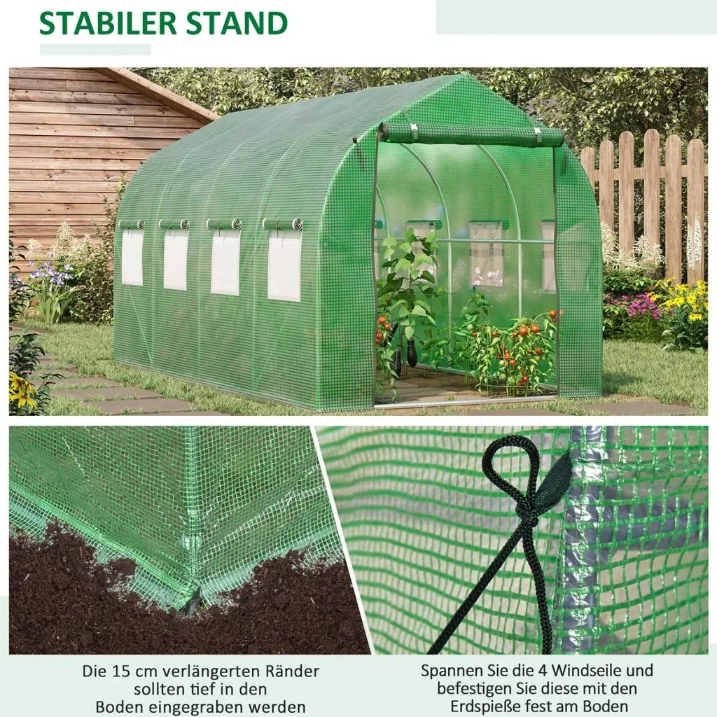 Foliengewächshaus begehbares Polytunnel 4 x 2 m Gewächshaus Treibhaus Frostschutz Stahlrohr Dunkelgrün
