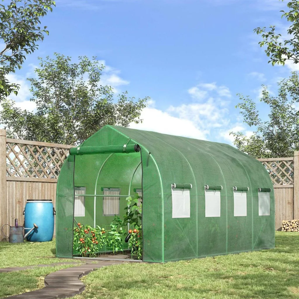 Foliengewächshaus begehbares Polytunnel 4 x 2 m Gewächshaus Treibhaus Frostschutz Stahlrohr Dunkelgrün