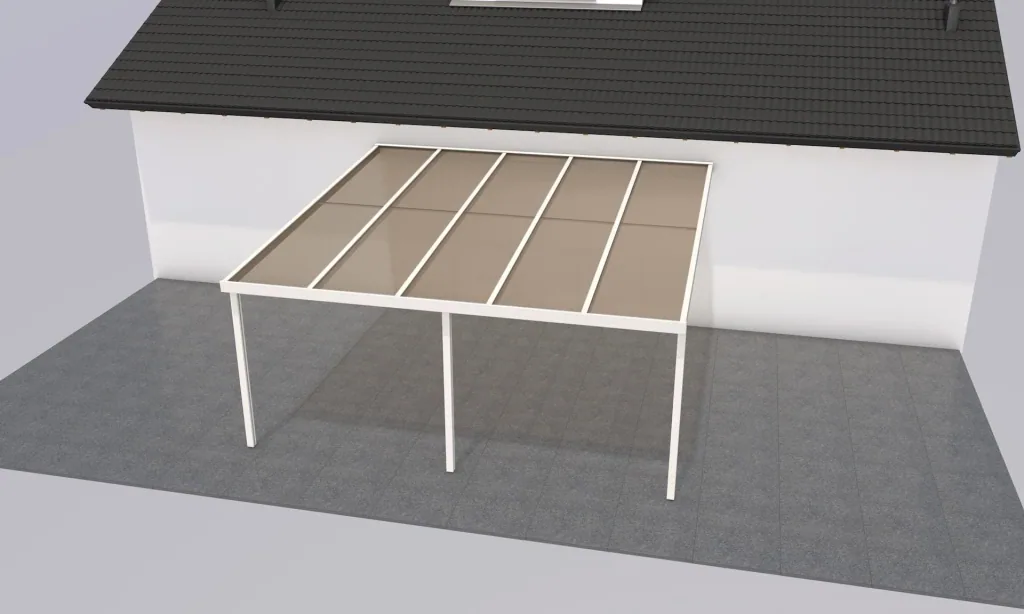 Terrassendach Premium, weiß, 5100 x 5060 mm - Polycarbonat Stegplatten 16 mm, bronze