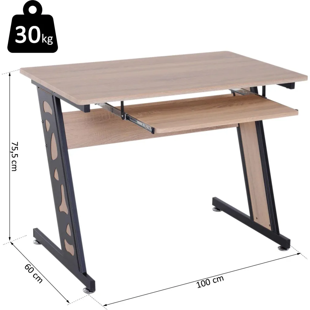 Computertisch PC-Tisch mit Tastaturauszug Schreibtisch Metall Eiche Schwarz 100 x 60 x 75,5 cm