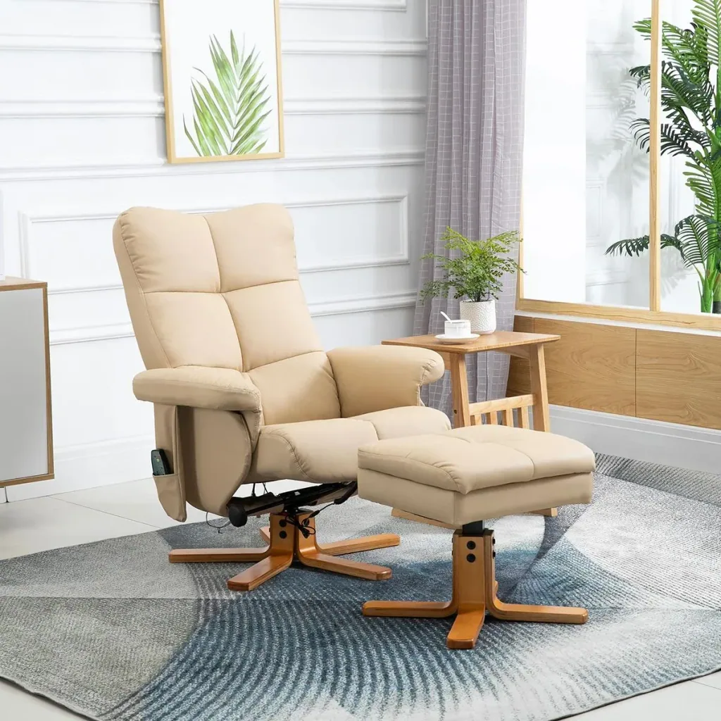 Massagesessel mit Fußhocker | Relaxsessel | Cremeweiß | 80 x 86 x 99 cm