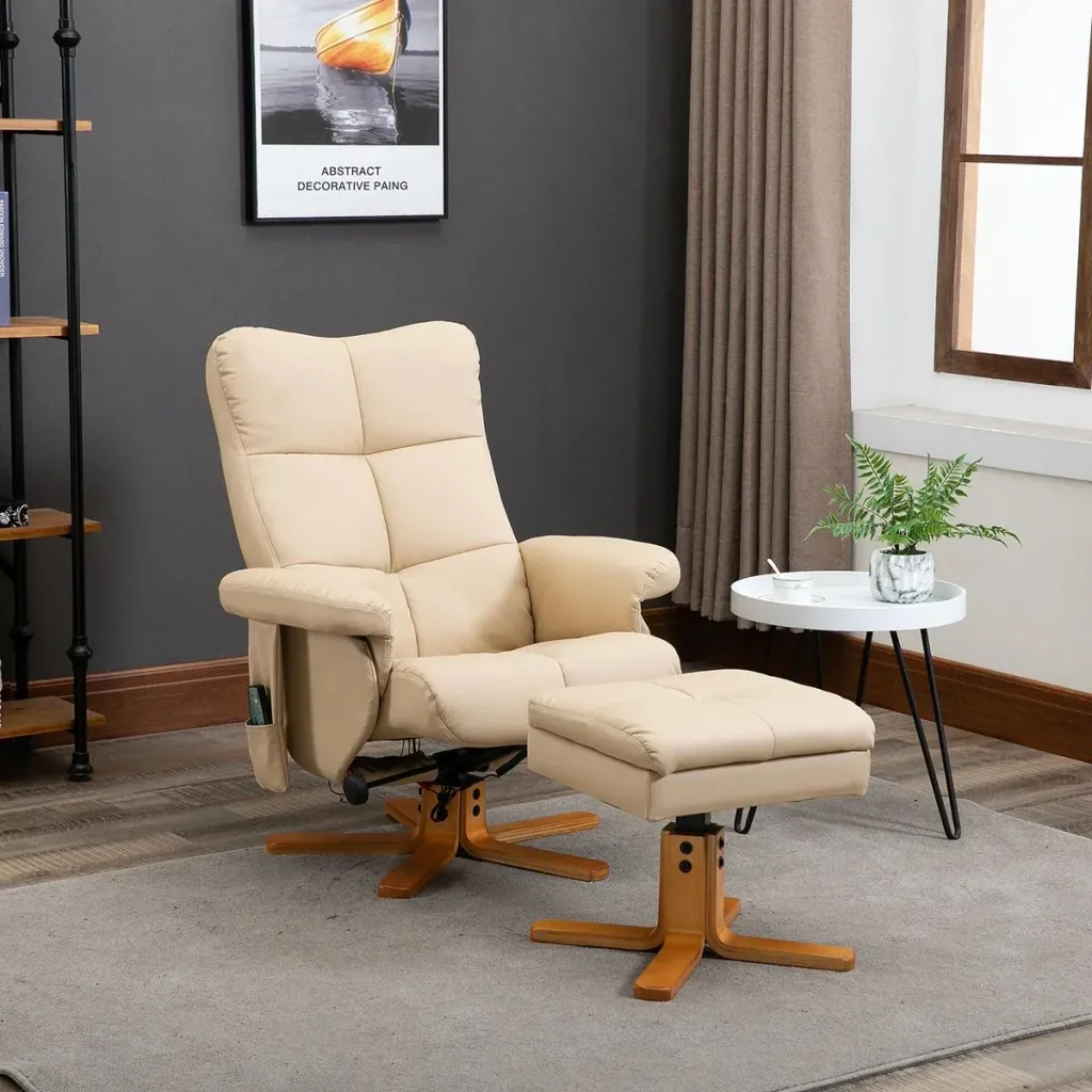 Massagesessel mit Fußhocker | Relaxsessel | Cremeweiß | 80 x 86 x 99 cm