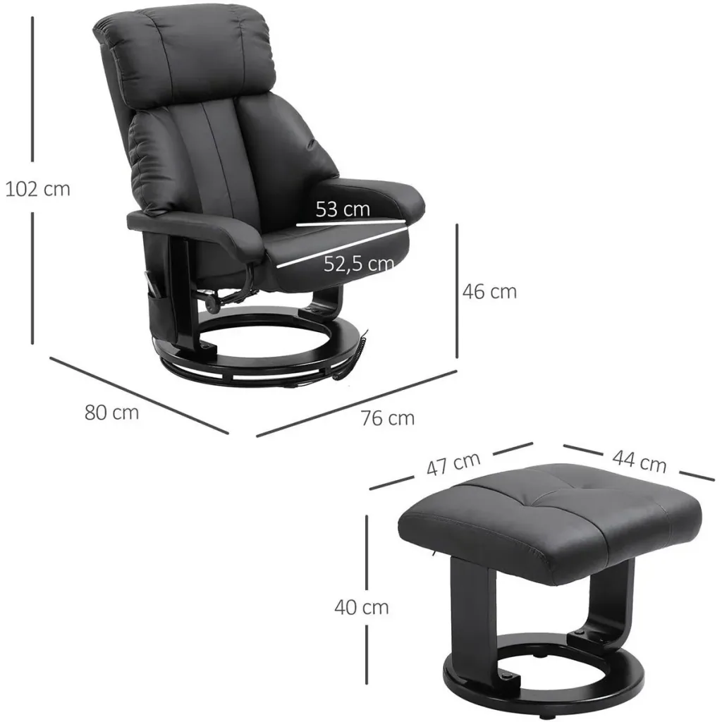Massagesessel Fernsehsessel Sessel mit Hocker Massagefunktion samtartiges Polyester Schwarz 76 x 80 x 102 cm