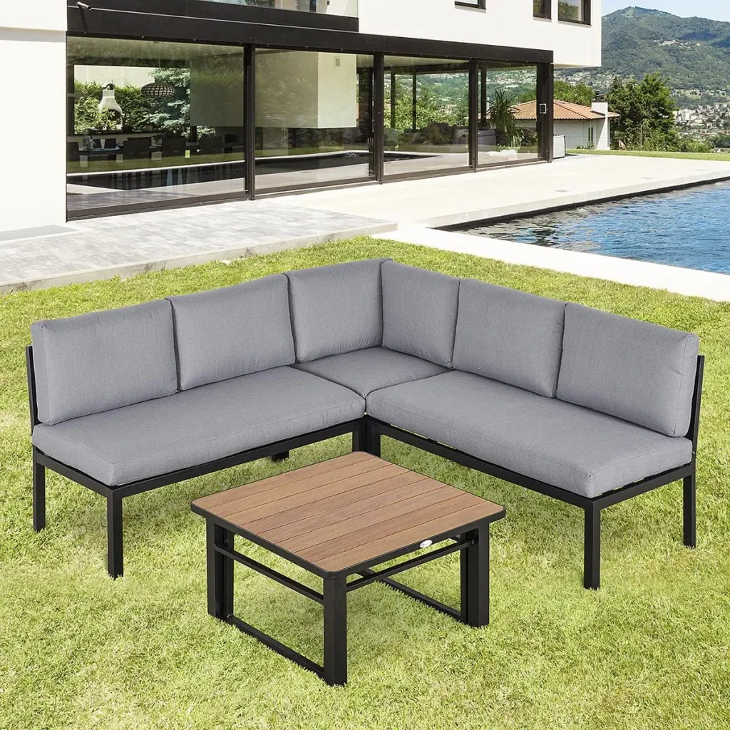 4-tlg. Gartengarnitur Gartenmöbel-Set Gartenset Sitzgruppe mit hebbarem Couchtisch Sofa mit Kissen Outdoor Aluminium Gra