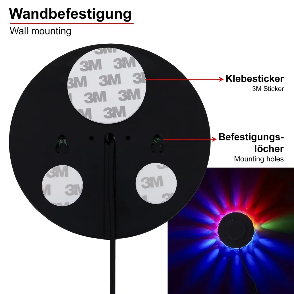 RGB-LED Lichtrad, 48 x RGB-LEDs, max. 3 Watt, Musiksensor und Farbwechsel