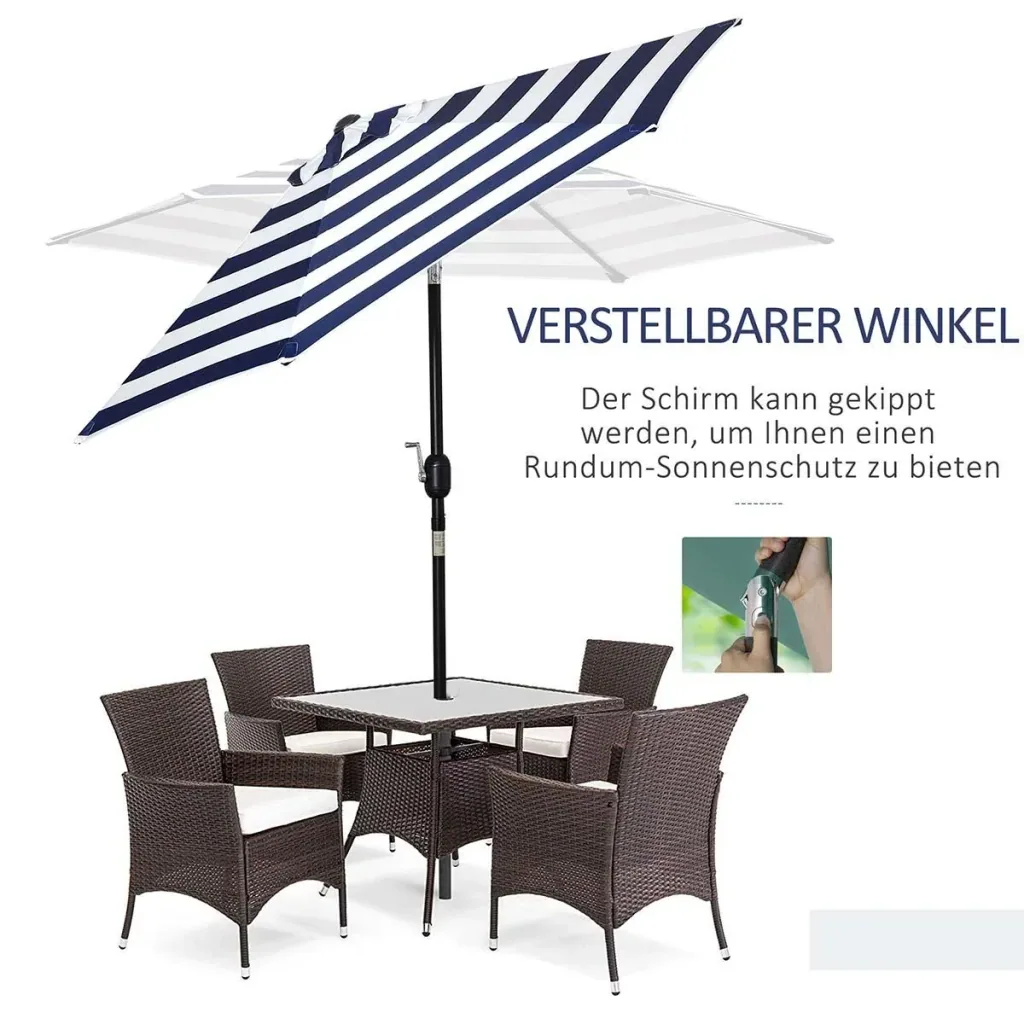 Sonnenschirm Gartenschirm Terrassenschirm Gestell Stahl im Freien Blauer Streifen Ø227 x 225 cm