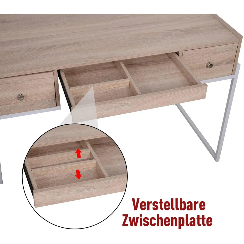 Schreibtisch Computertisch Bürotisch Laptoptisch Arbeitstisch 3 x Schublade verstellbar Ordnungsbox