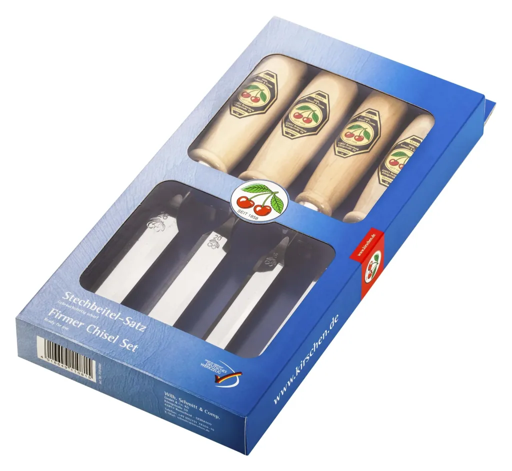 Stechbeitelsatz 4-teilig mit Weißbuchheft