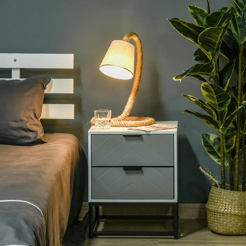 Tischlampe mit Hanfseilsockel beige