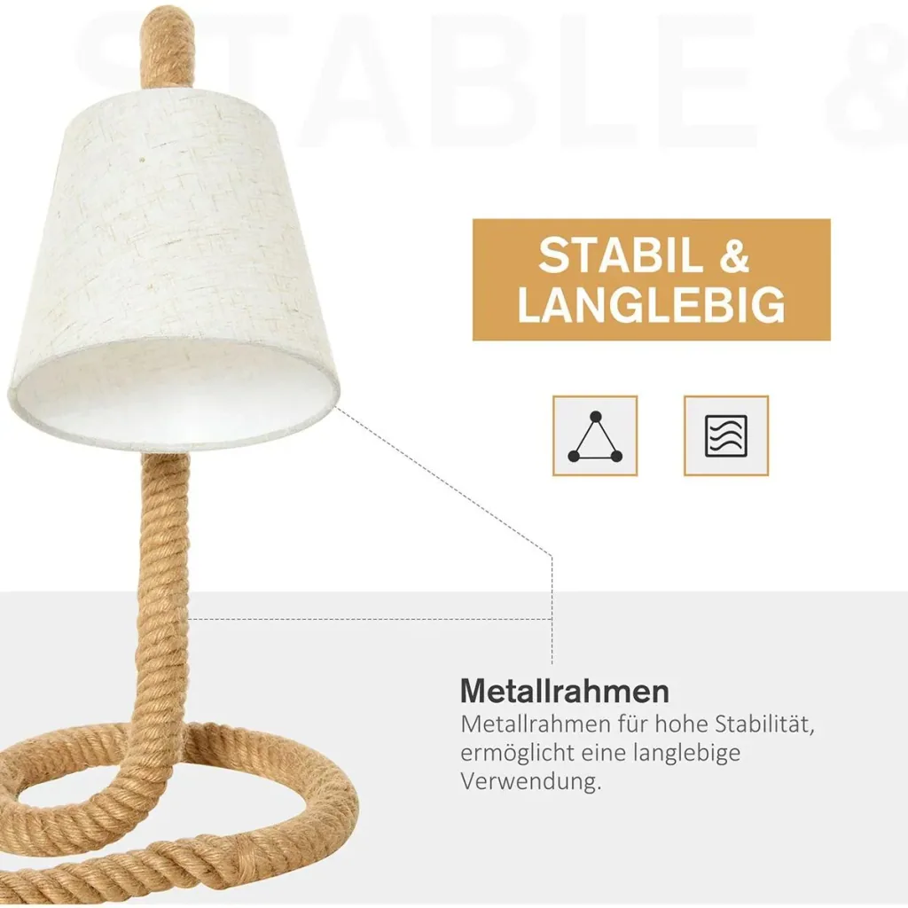 Tischlampe mit Hanfseilsockel beige