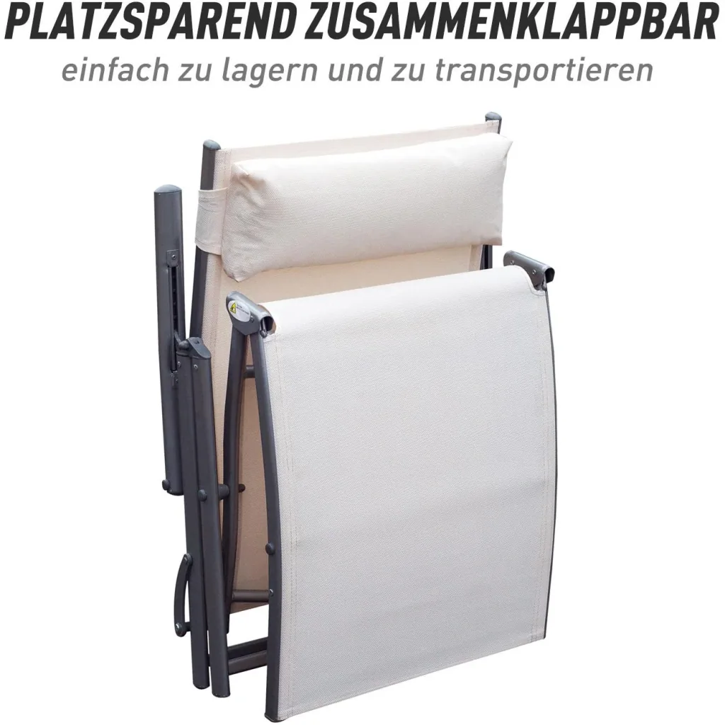Sonnenliege Strandliege Relaxliege klappbar mit Kissen Cremeweiß 137 x 63,5 x 100,5 cm