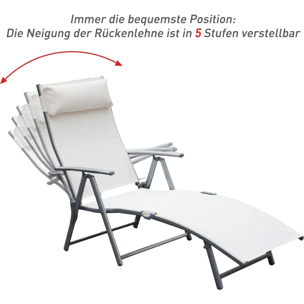 Sonnenliege Strandliege Relaxliege klappbar mit Kissen Cremeweiß 137 x 63,5 x 100,5 cm