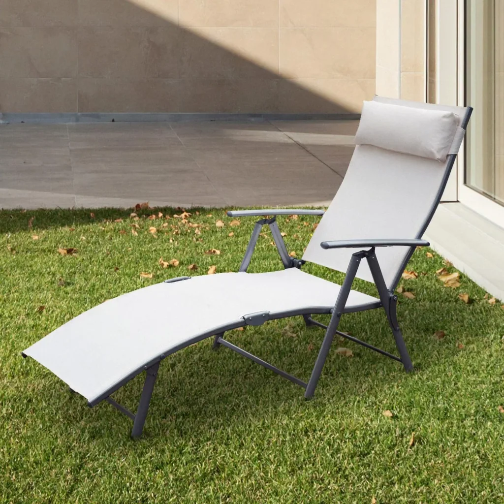 Sonnenliege Strandliege Relaxliege klappbar mit Kissen Cremeweiß 137 x 63,5 x 100,5 cm